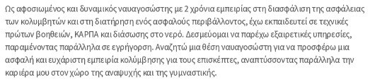 προσωπικό προφίλ βιογραφικό ναυαγοσώστη