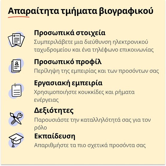 απαιτούμενες ενότητες βιογραφικού